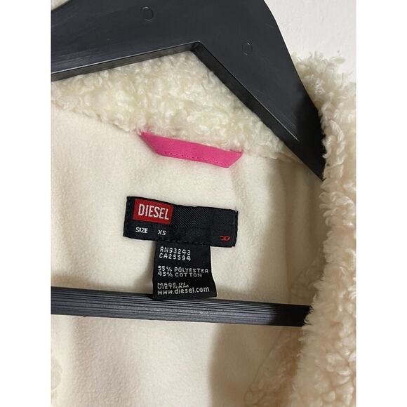 Diesel XS Vintage Sherpa Vest Pink Moto Full Zip Up Y2K Jacket Festival - Picture 3 of 9